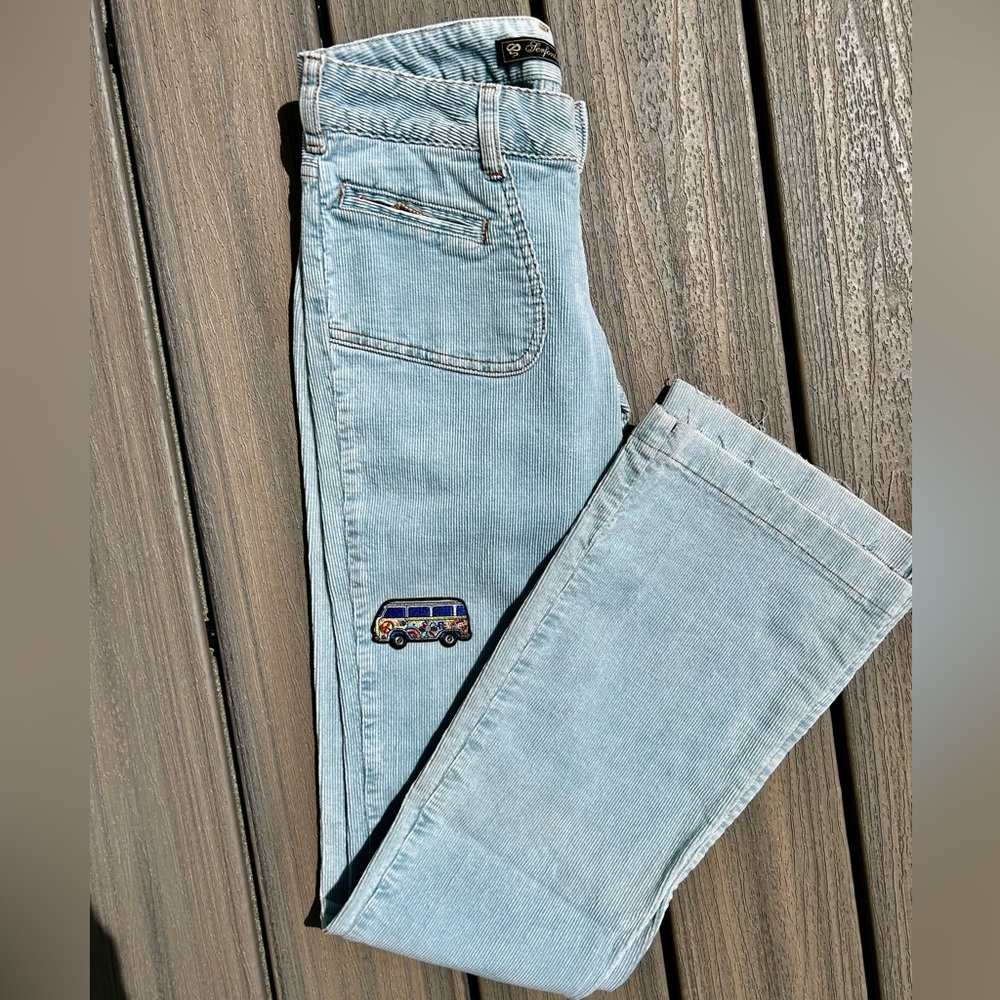 Serfontaine Light Blue Flare corduroy with Embroidery patch… Retro Rare